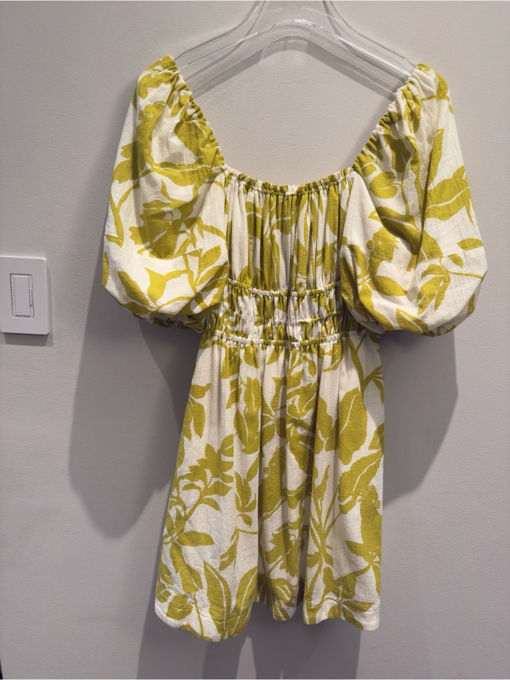 Maeve By Anthropologie Puff Sleeve Mini Dress Citron White Floral Size XS Womens - Picture 3 of 9